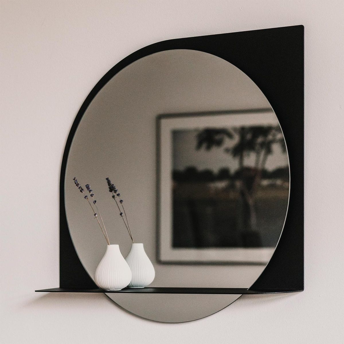 Modern Half-Frame Mirror with Shelf