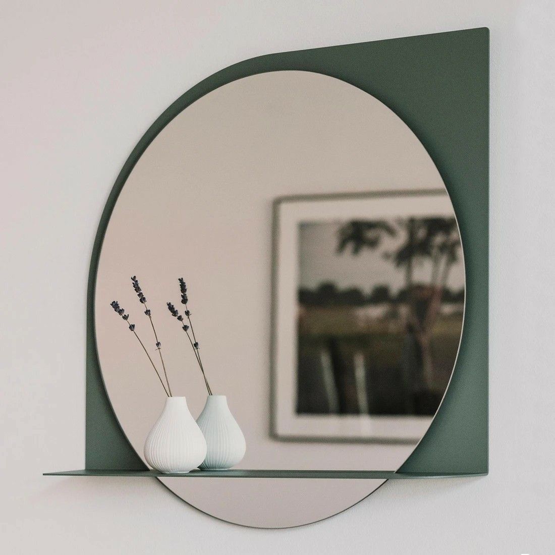 Modern Half-Frame Mirror with Shelf