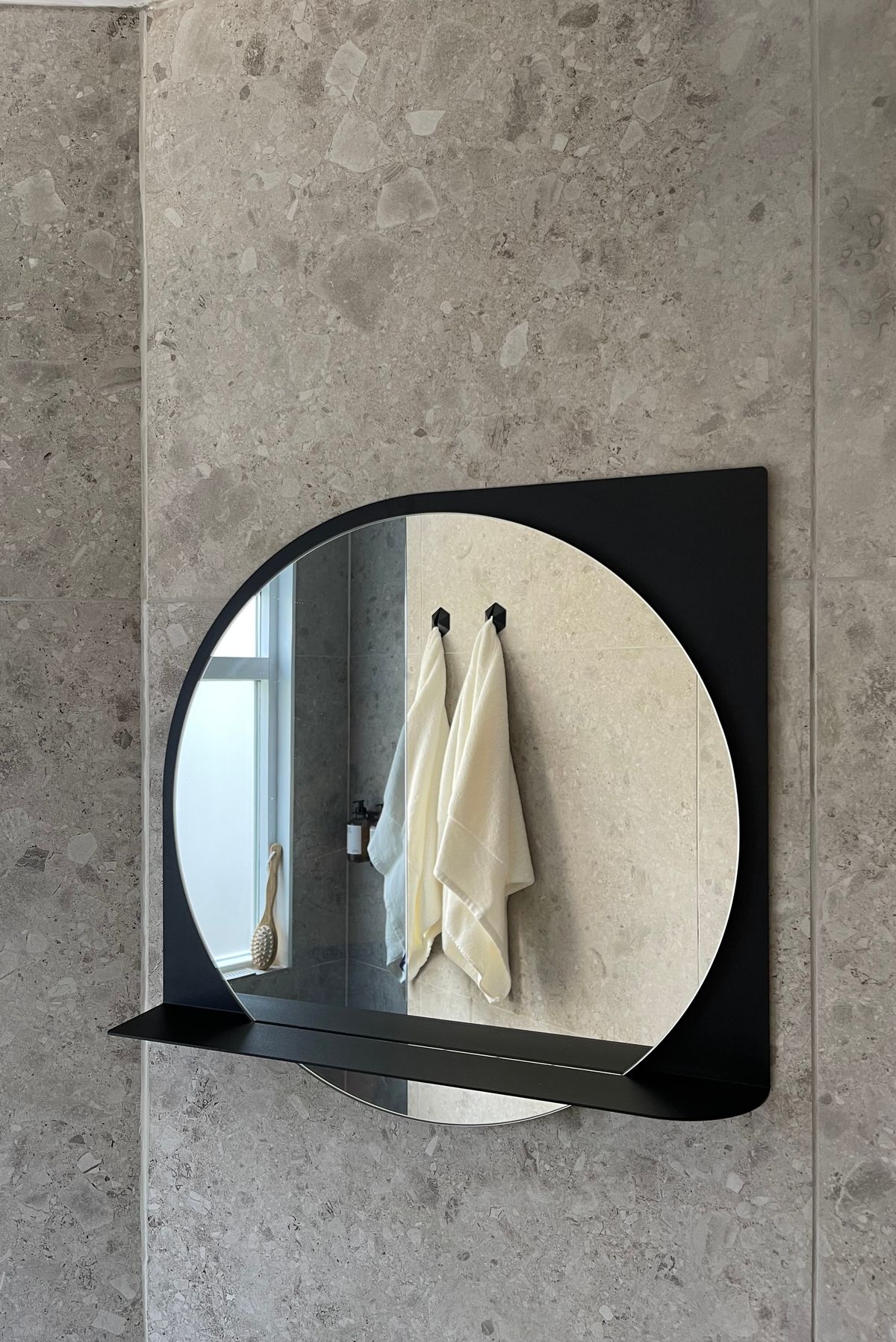 Modern Half-Frame Mirror with Shelf