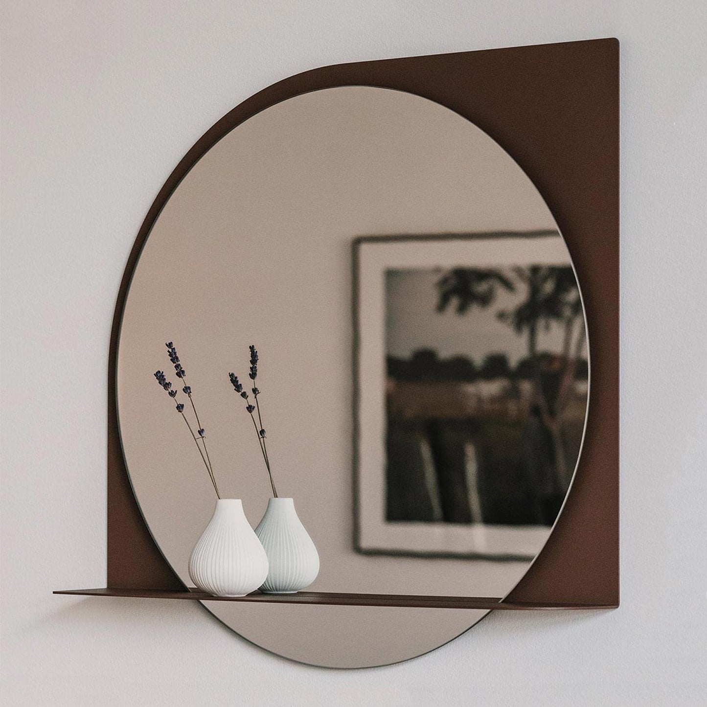 Modern Half-Frame Mirror with Shelf